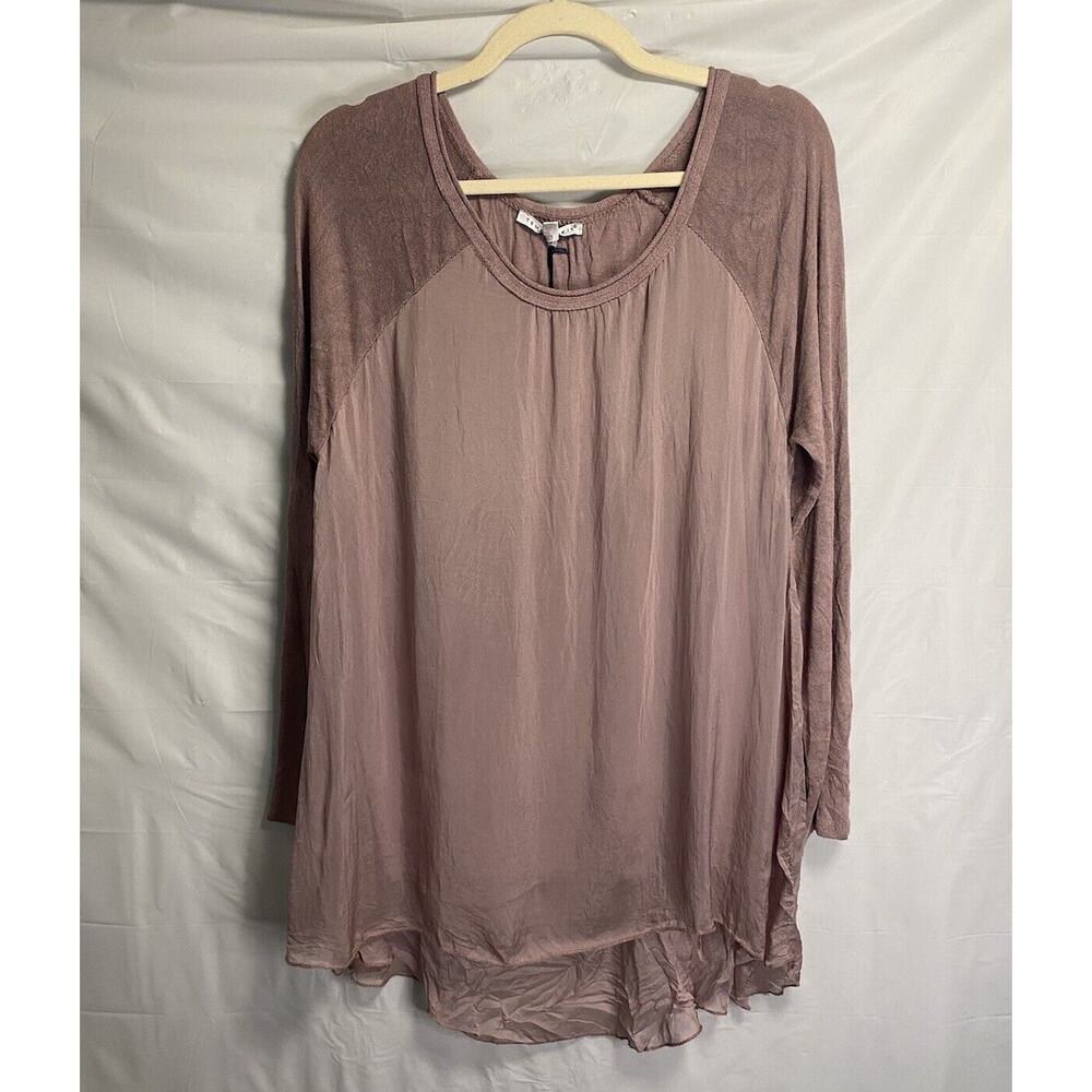 NWT Temp Paris 100% Silk Pullover Hi-low Blouse Lined Long Sleeve Mauve Large